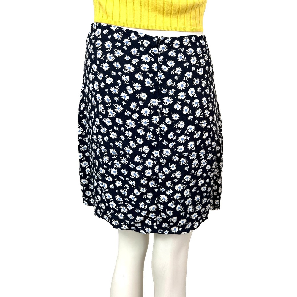 Reformation Mini Skirt Size 4 Navy Daisy Floral Back Zip Un-Lined No Slit EUC - Picture 6 of 12